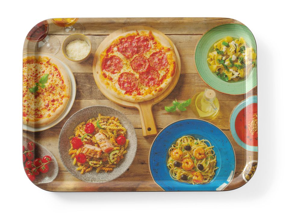 Non-slip serving tray, printed, HENDI, pizza & pasta, 330x430mm