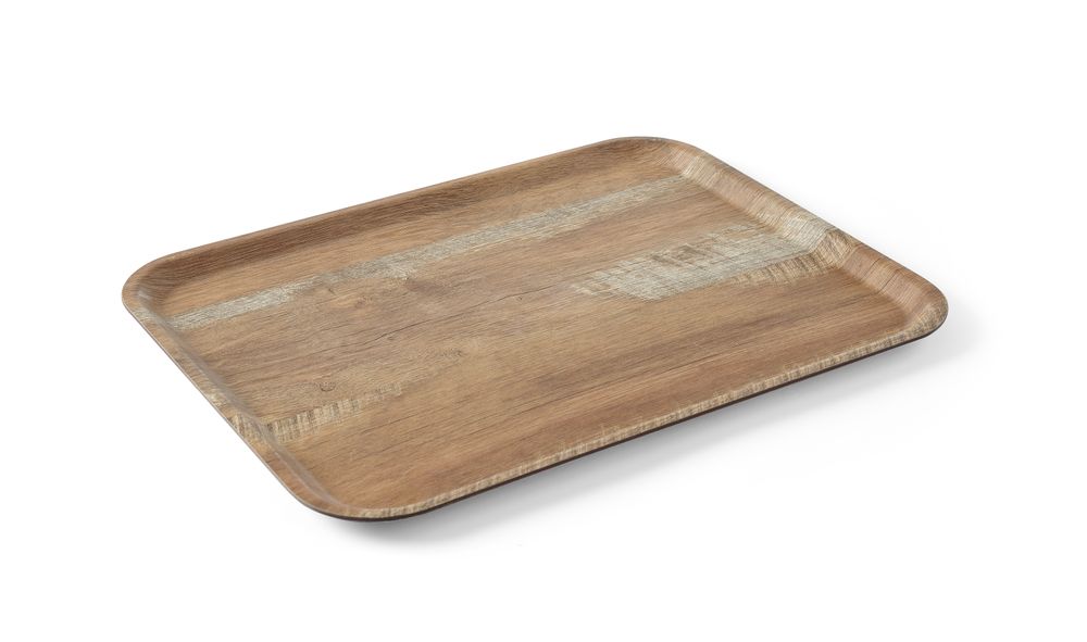 Serving tray with melamine laminate, non slip, with wood design, HENDI, Wood, 370x530mm