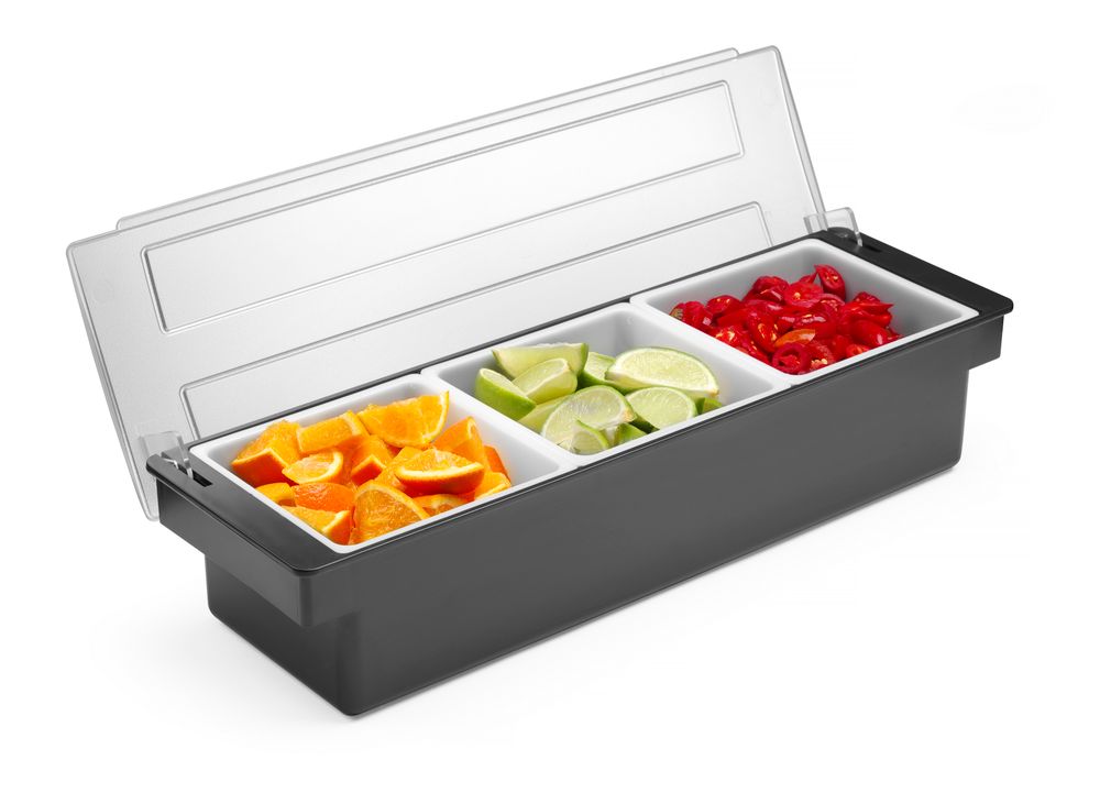 Boîte à ingrédients - 3 bacs, BarUp, Noir, 480x150x(H)100mm