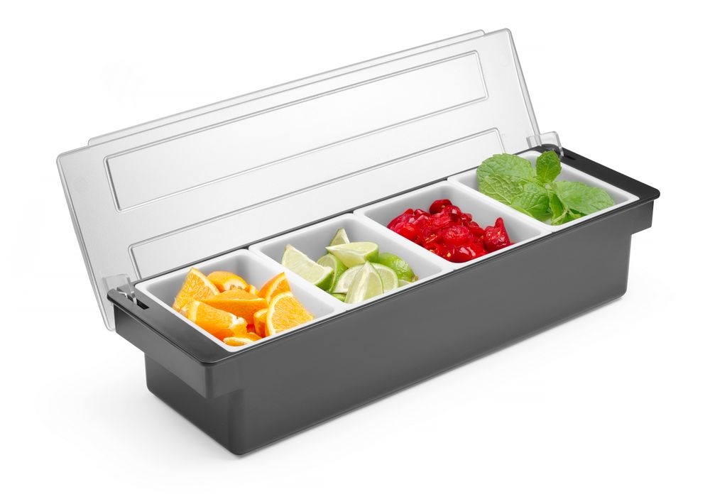 Boîte à ingrédients - 4 bacs, BarUp, 480x150x(H)100mm