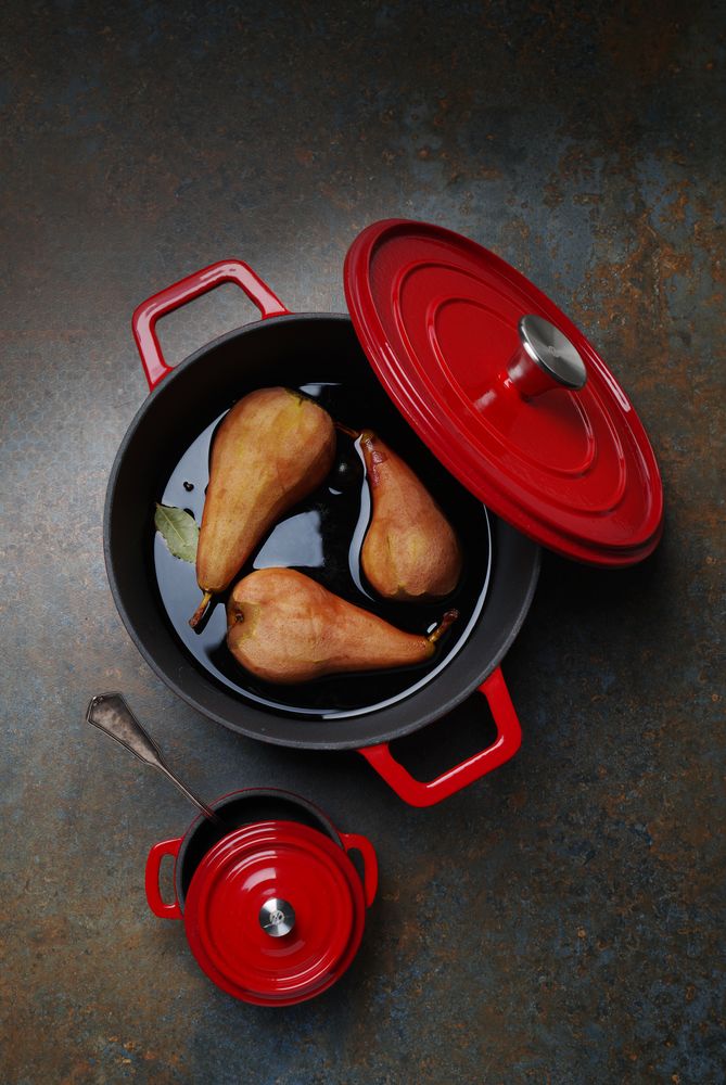 Cocotte en fonte émaillée, HENDI, 4,4L, Rouge, 365x290x(H)115mm