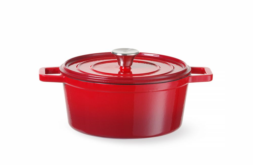 Cocotte en fonte émaillée, HENDI, 6,88L, Rouge, 405x255x(H)134mm