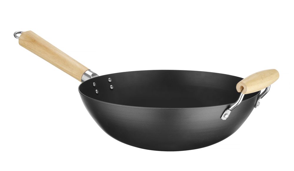 Wok met houten handvat