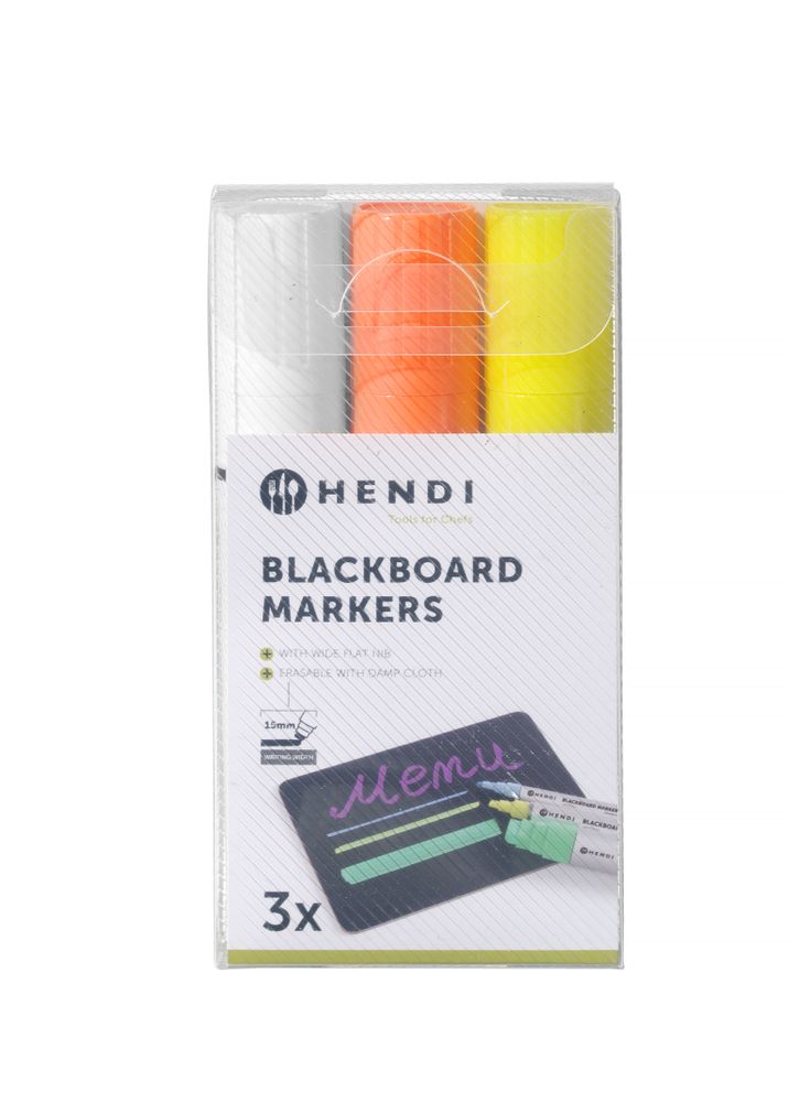 Blackboard markers 15 mm, HENDI, 1 white, 1 orange and 1 yellow marker