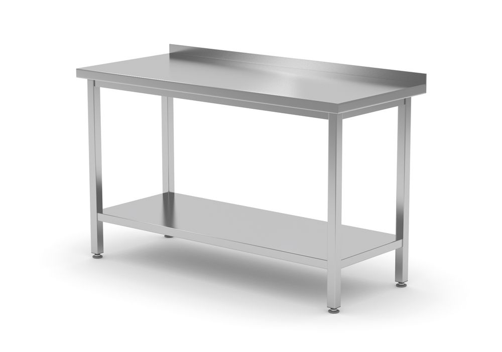 Wall work table with upstand and shelf - depth 600 mm, HENDI, Kitchen Line, 1000x600x(H)850mm