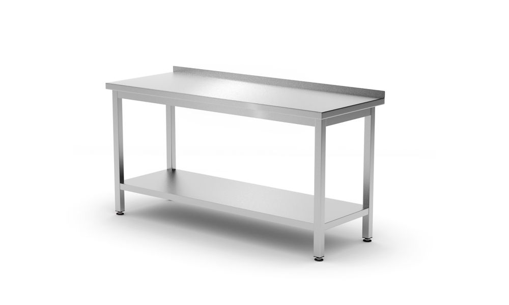 Wall work table with upstand and shelf - depth 600 mm, HENDI, Kitchen Line, 1600x600x(H)850mm
