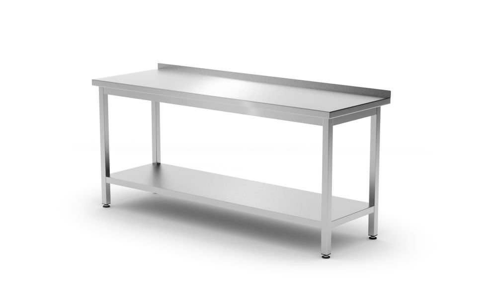 Wall work table with upstand and shelf - depth 600 mm, HENDI, Kitchen Line, 1800x600x(H)850mm