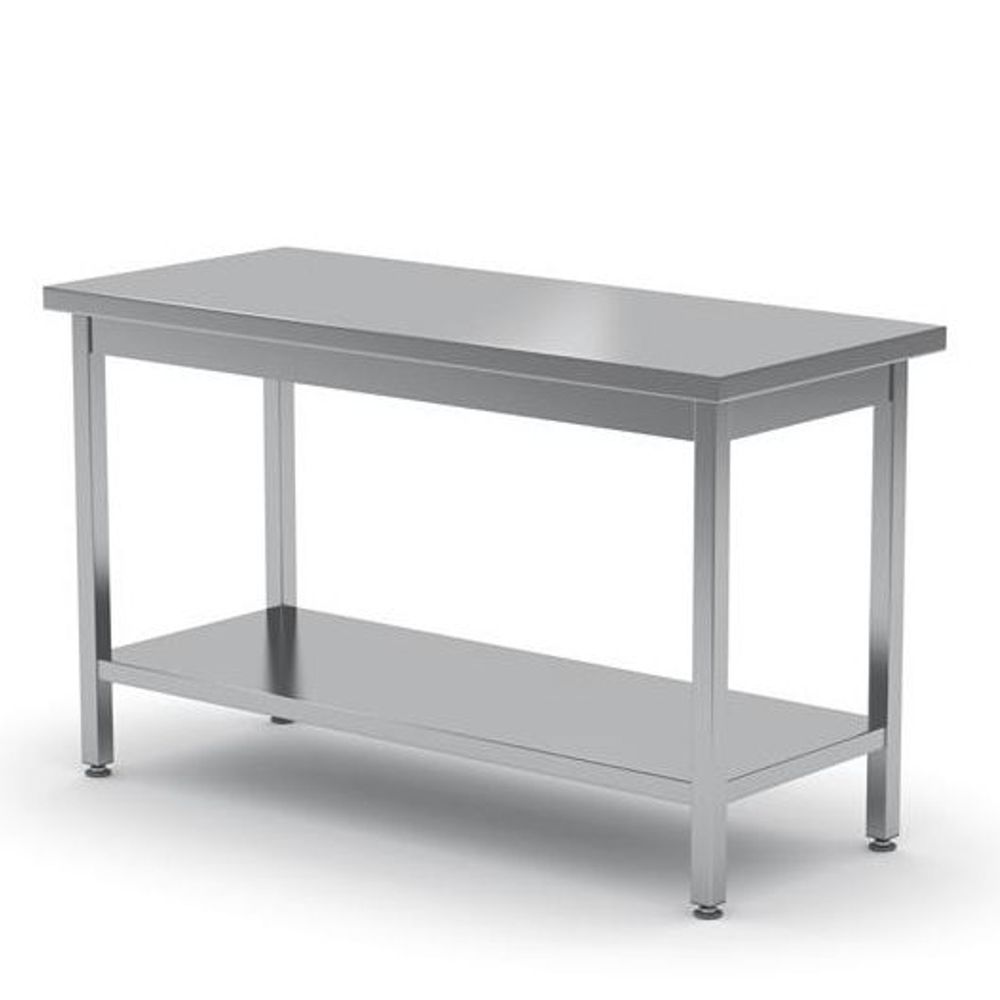 Středový stůl s policí - přišroubovaný, hloubka 600 mm, HENDI, Kitchen Line, 1200x600x(H)850mm