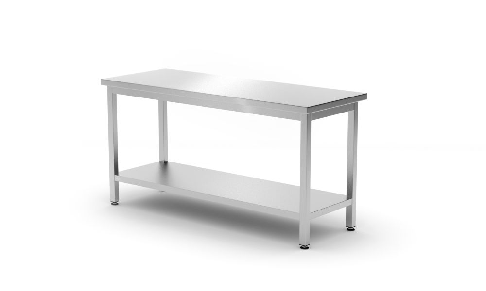 Středový stůl s policí - přišroubovaný, hloubka 600 mm, HENDI, Kitchen Line, 1600x600x(H)850mm