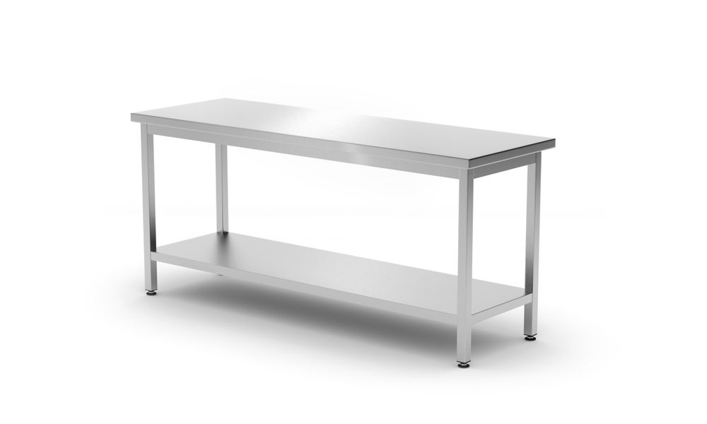 Středový stůl s policí - přišroubovaný, hloubka 600 mm, HENDI, Kitchen Line, 1800x600x(H)850mm