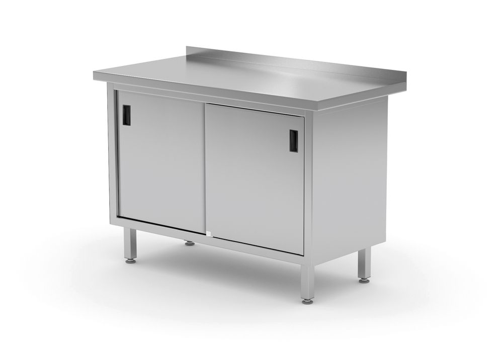Pracovní stůl se skříňkou, posuvná dvířka – svařovaný, HENDI, Profi Line, 1000x600x(H)850mm