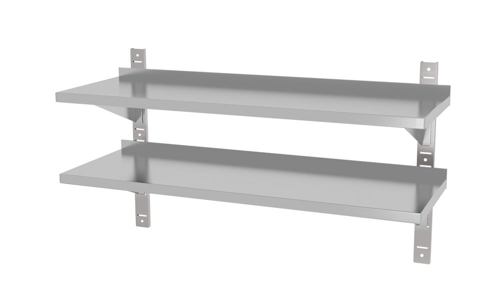 Double adjustable wall shelf, with two steel brackets, HENDI, 1000x300x(H)600mm