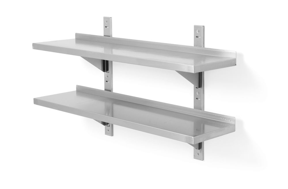 Double adjustable wall shelf, with two steel brackets, HENDI, 1200x300x(H)600mm