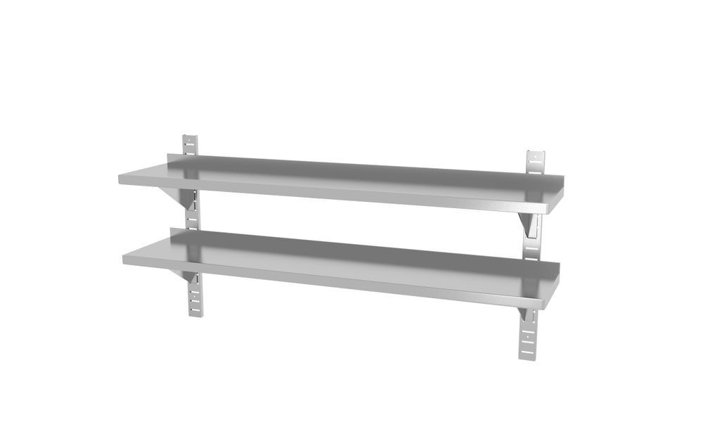 Double adjustable wall shelf, with two steel brackets, HENDI, 1400x300x(H)600mm