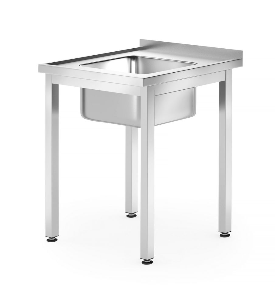 Stůl s umyvadlem s 1 mísou - šroubovaný, hloubka 600 mm, HENDI, Kitchen Line, 600x600x(H)850mm