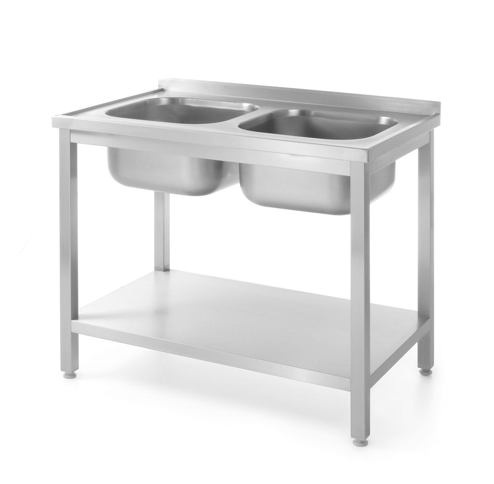 Double sink table with shelf - for self-assembly, HENDI, Kitchen Line, 1000x600x(H)850mm