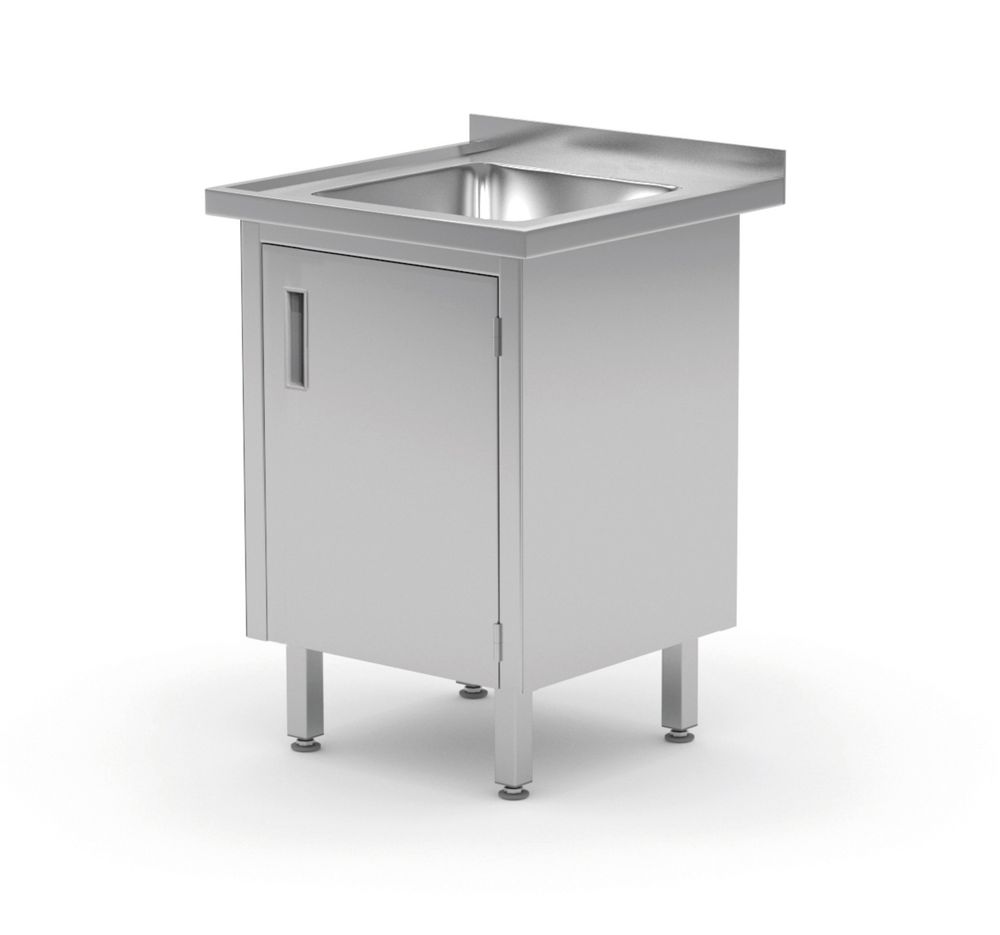 Wastafel, gelast, met kast en scharnierende deuren