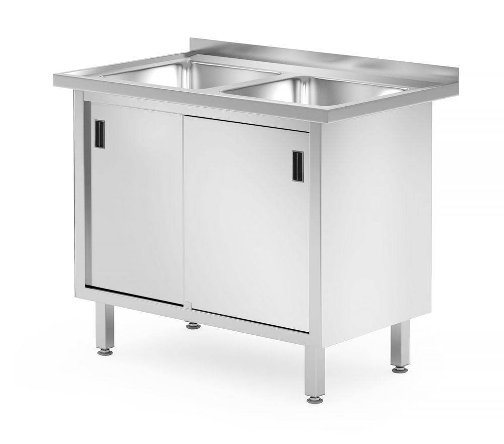 Table double évier avec armoire – soudée., HENDI, Profi Line, 1000x600x(H)850mm