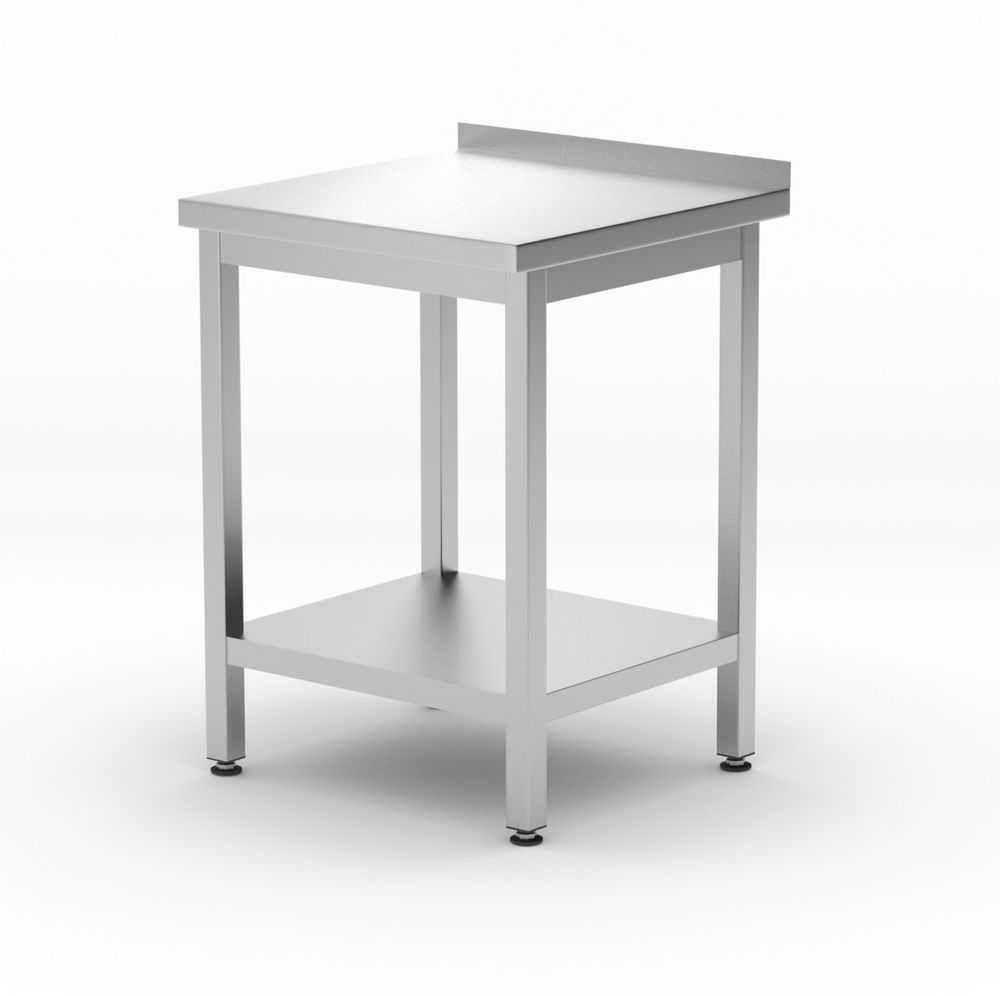 Pracovní stůl přístěnný s policí Budget Line - montovaný, hloubka 600 mm, HENDI, Budget Line, 600x600x(H)850mm