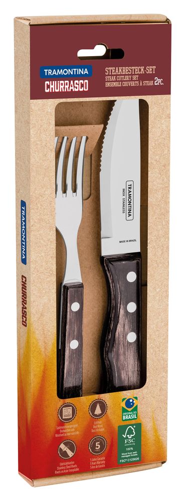 Jumbo steak cutlery set, gift box – 2 pieces, Tramontina, Brown, 2 pcs