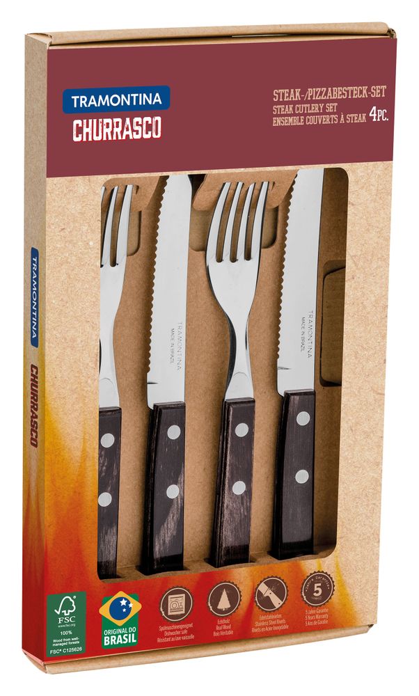 Steak and pizza cutlery set, gift box – 4 pieces, Tramontina, Brown, 4 pcs